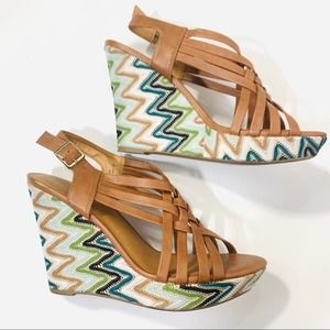 Leather & Chevron Cato Wedges Sandals Heels